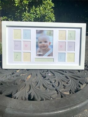 White Multi-Opening Baby Photo Frame with Pastel Accents